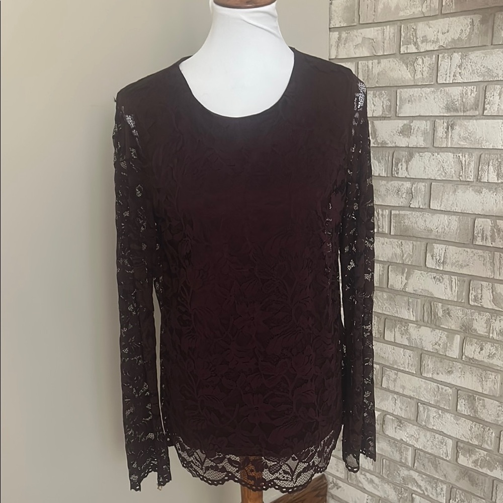 Ellen Tracy Lace Long Sleeve Blouse - Dark Purple